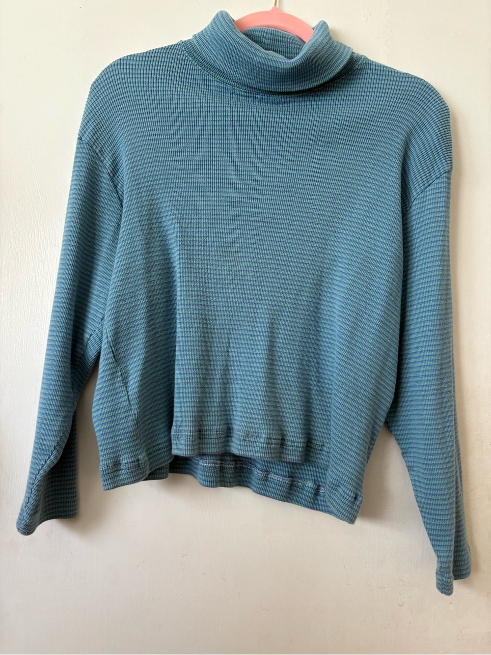 Y2K Turtleneck Long-Sleeve striped sweater in Teal Blue and purple
